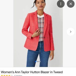 Ann Taylor - Size 14 -  Hutton Blazer in Tweed in Deep Coral
